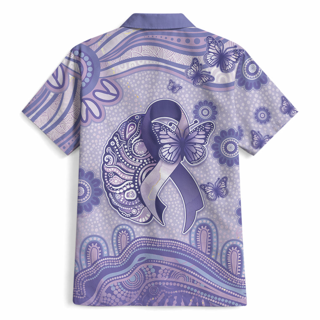 Personalised Epilepsy Support Hawaiian Shirt Purple Ribbon Butterfly And Brain Aboriginal Art