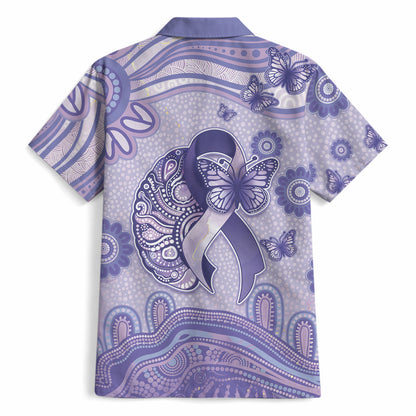 Personalised Epilepsy Support Hawaiian Shirt Purple Ribbon Butterfly And Brain Aboriginal Art