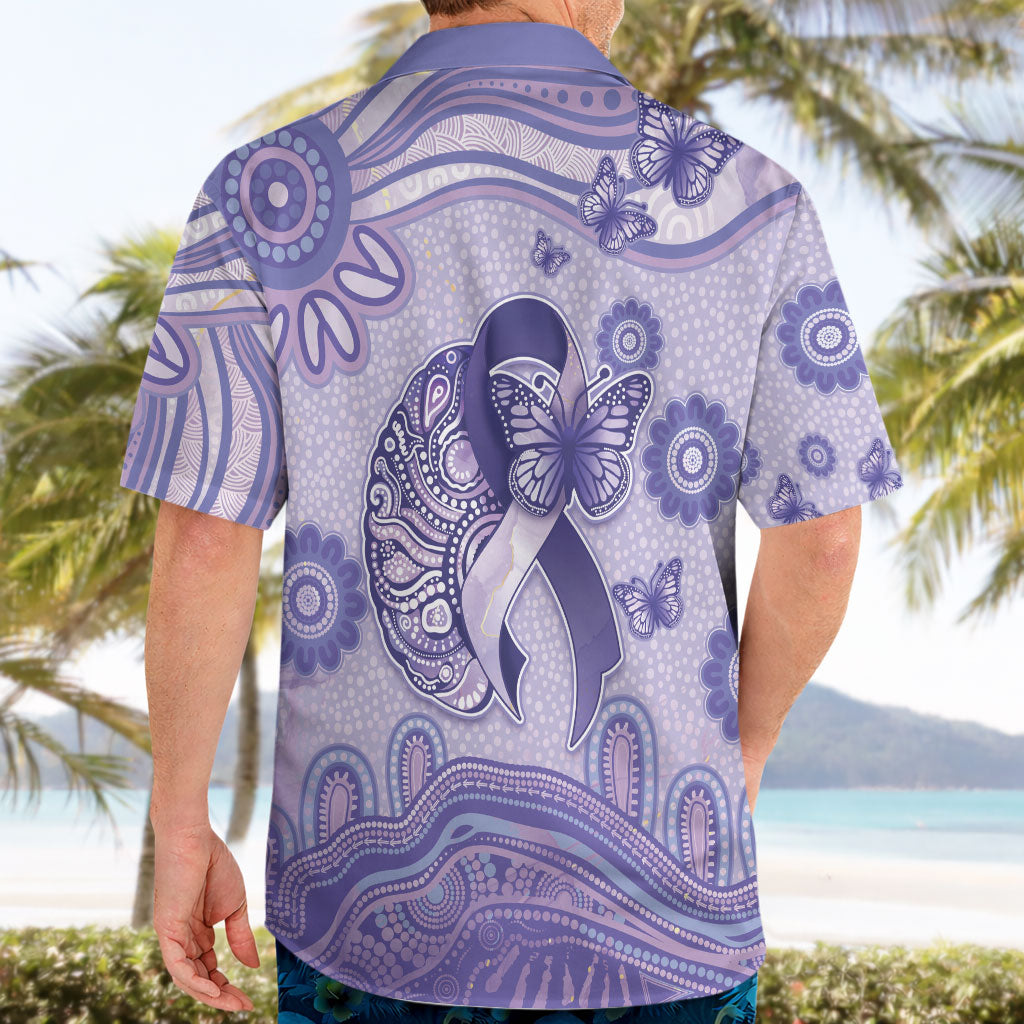 Personalised Epilepsy Support Hawaiian Shirt Purple Ribbon Butterfly And Brain Aboriginal Art