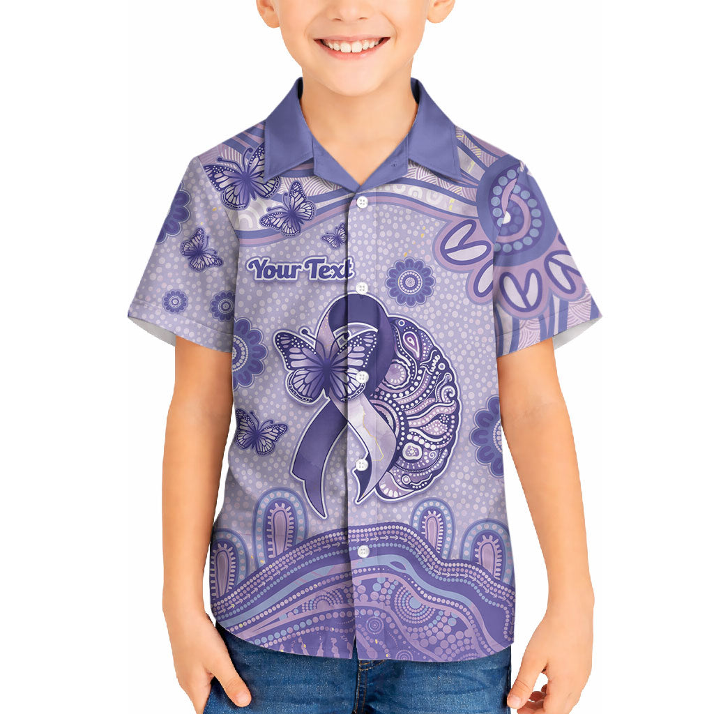 Personalised Epilepsy Support Hawaiian Shirt Purple Ribbon Butterfly And Brain Aboriginal Art
