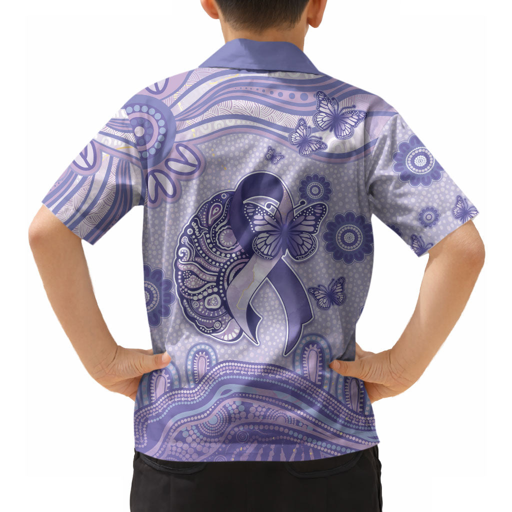 Personalised Epilepsy Support Hawaiian Shirt Purple Ribbon Butterfly And Brain Aboriginal Art