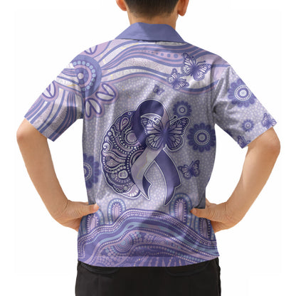Personalised Epilepsy Support Hawaiian Shirt Purple Ribbon Butterfly And Brain Aboriginal Art