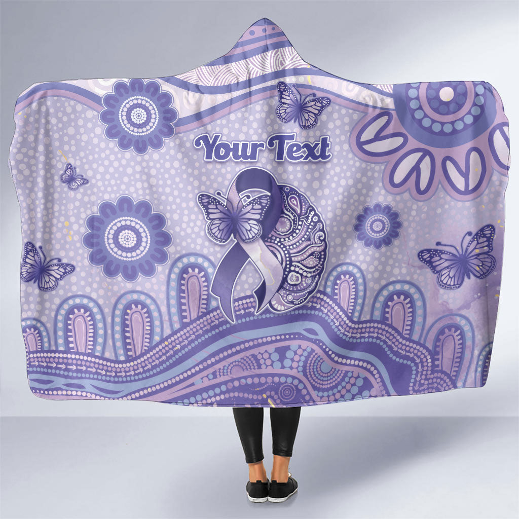 Personalised Epilepsy Support Hooded Blanket Purple Ribbon Butterfly And Brain Aboriginal Art