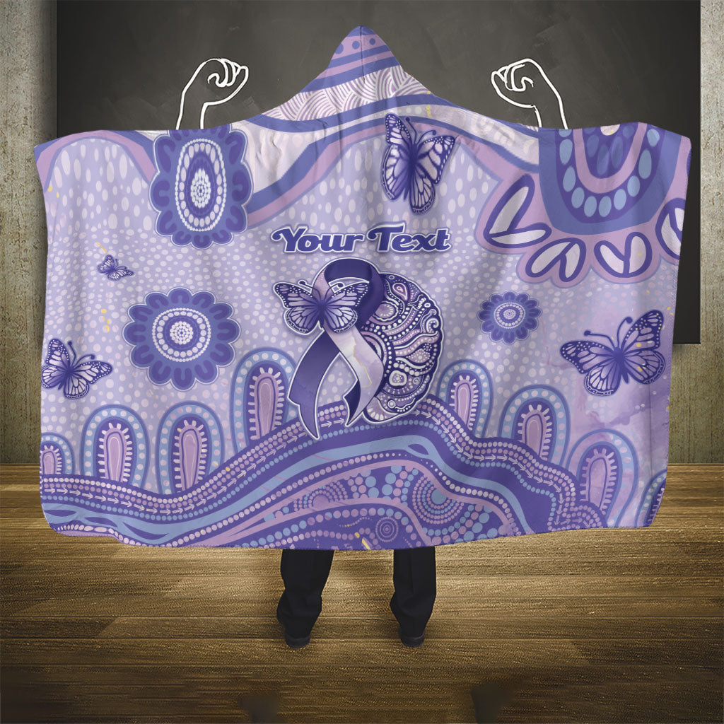 Personalised Epilepsy Support Hooded Blanket Purple Ribbon Butterfly And Brain Aboriginal Art