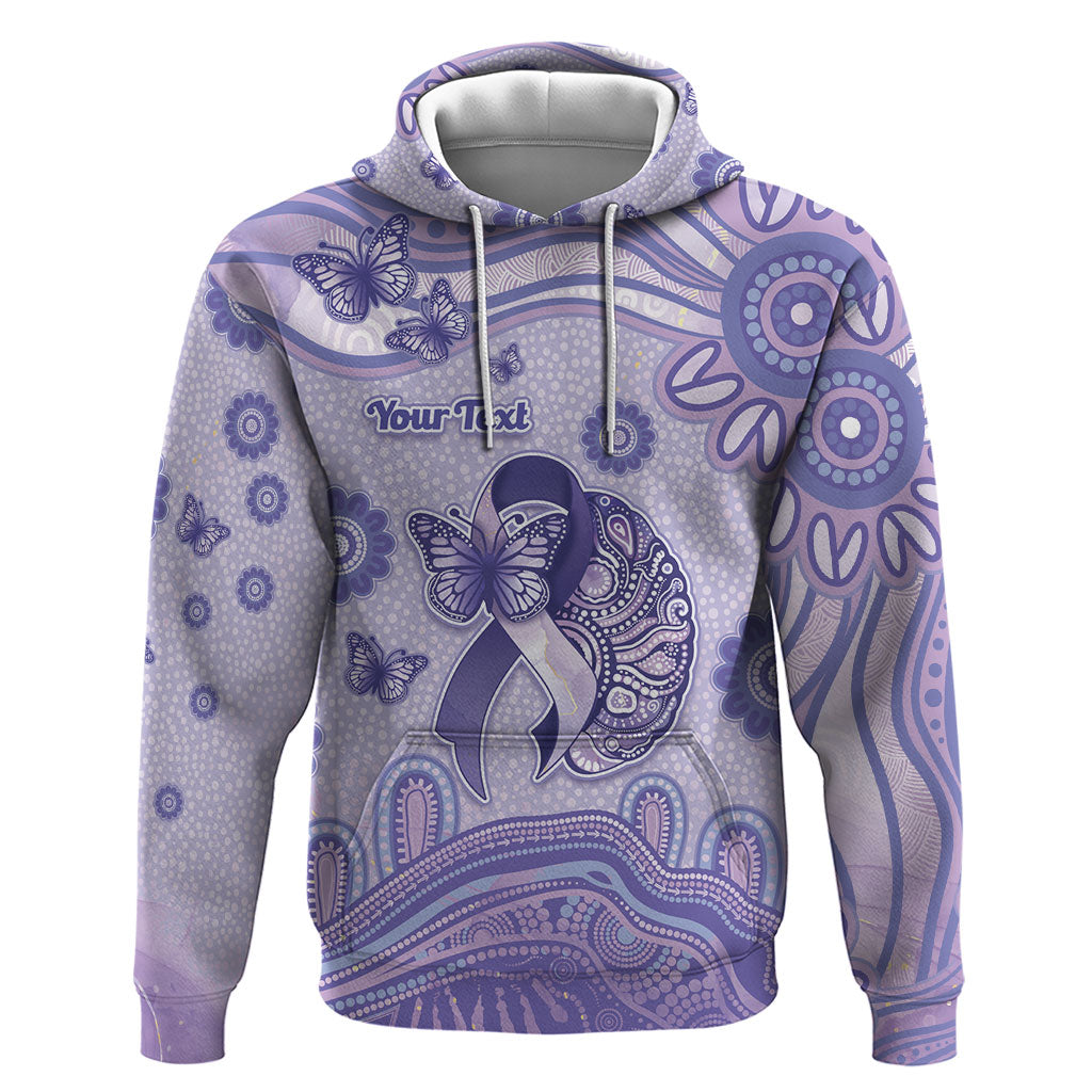 Personalised Epilepsy Support Hoodie Purple Ribbon Butterfly And Brain Aboriginal Art