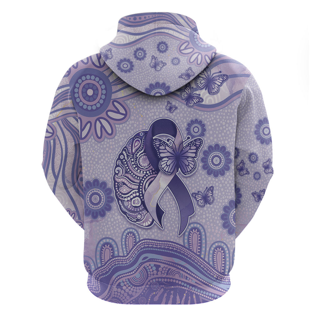 Personalised Epilepsy Support Hoodie Purple Ribbon Butterfly And Brain Aboriginal Art