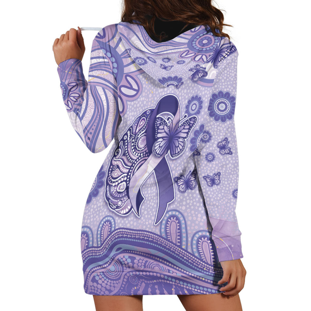 Personalised Epilepsy Support Hoodie Dress Purple Ribbon Butterfly And Brain Aboriginal Art