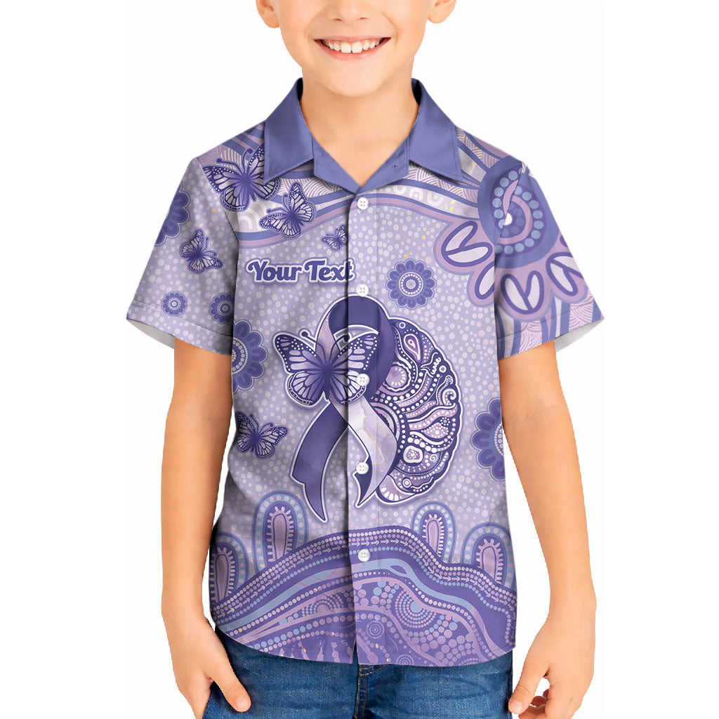 Personalised Epilepsy Support Kid Hawaiian Shirt Purple Ribbon Butterfly And Brain Aboriginal Art