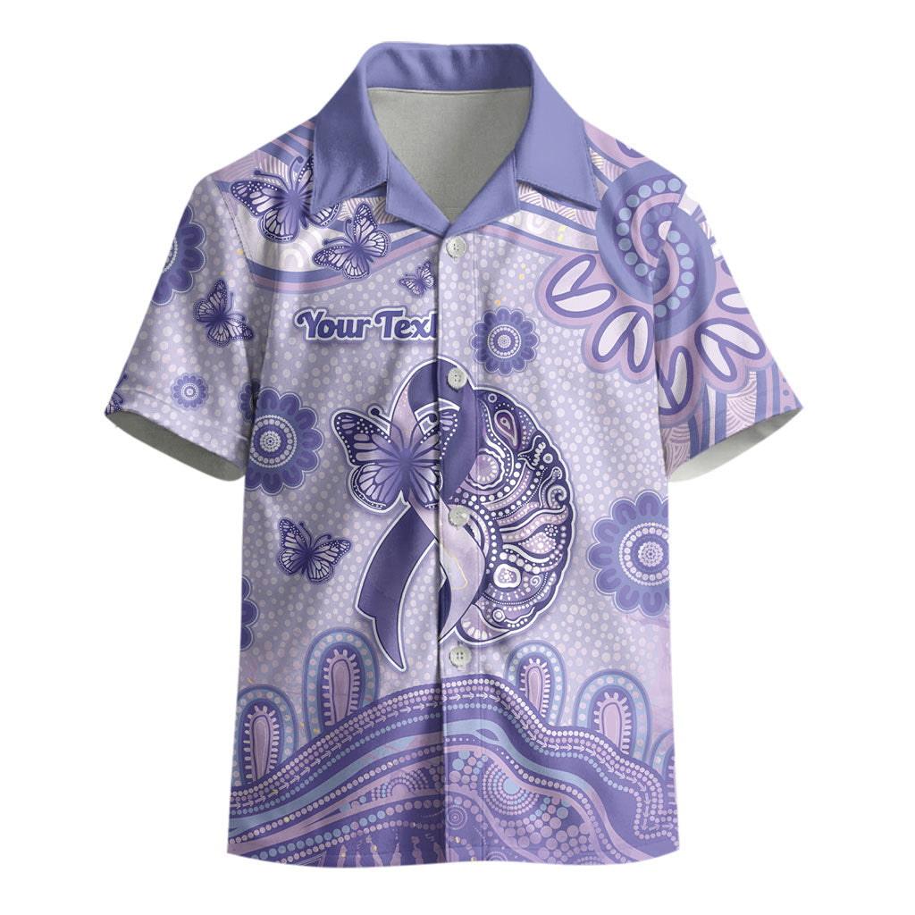 Personalised Epilepsy Support Kid Hawaiian Shirt Purple Ribbon Butterfly And Brain Aboriginal Art