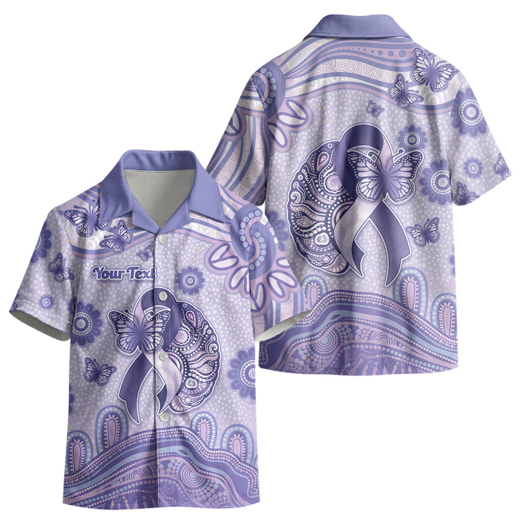 Personalised Epilepsy Support Kid Hawaiian Shirt Purple Ribbon Butterfly And Brain Aboriginal Art