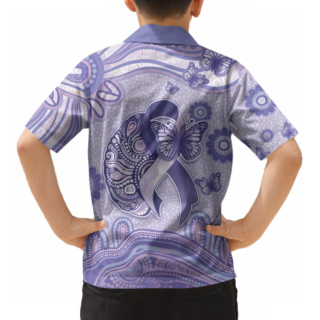 Personalised Epilepsy Support Kid Hawaiian Shirt Purple Ribbon Butterfly And Brain Aboriginal Art