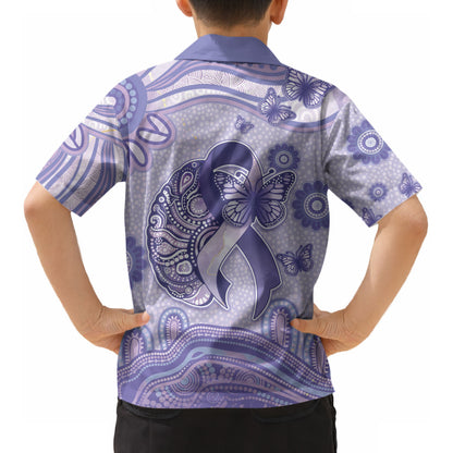 Personalised Epilepsy Support Kid Hawaiian Shirt Purple Ribbon Butterfly And Brain Aboriginal Art