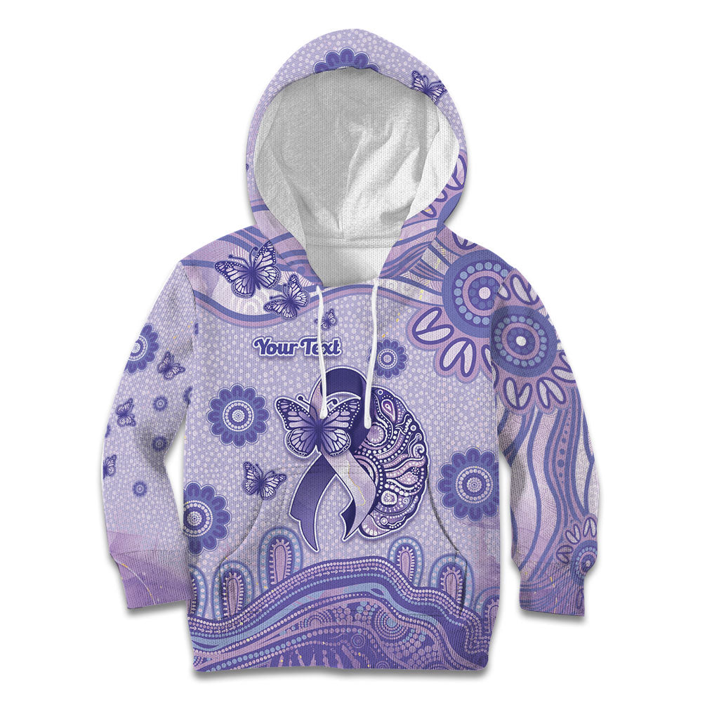 Personalised Epilepsy Support Kid Hoodie Purple Ribbon Butterfly And Brain Aboriginal Art
