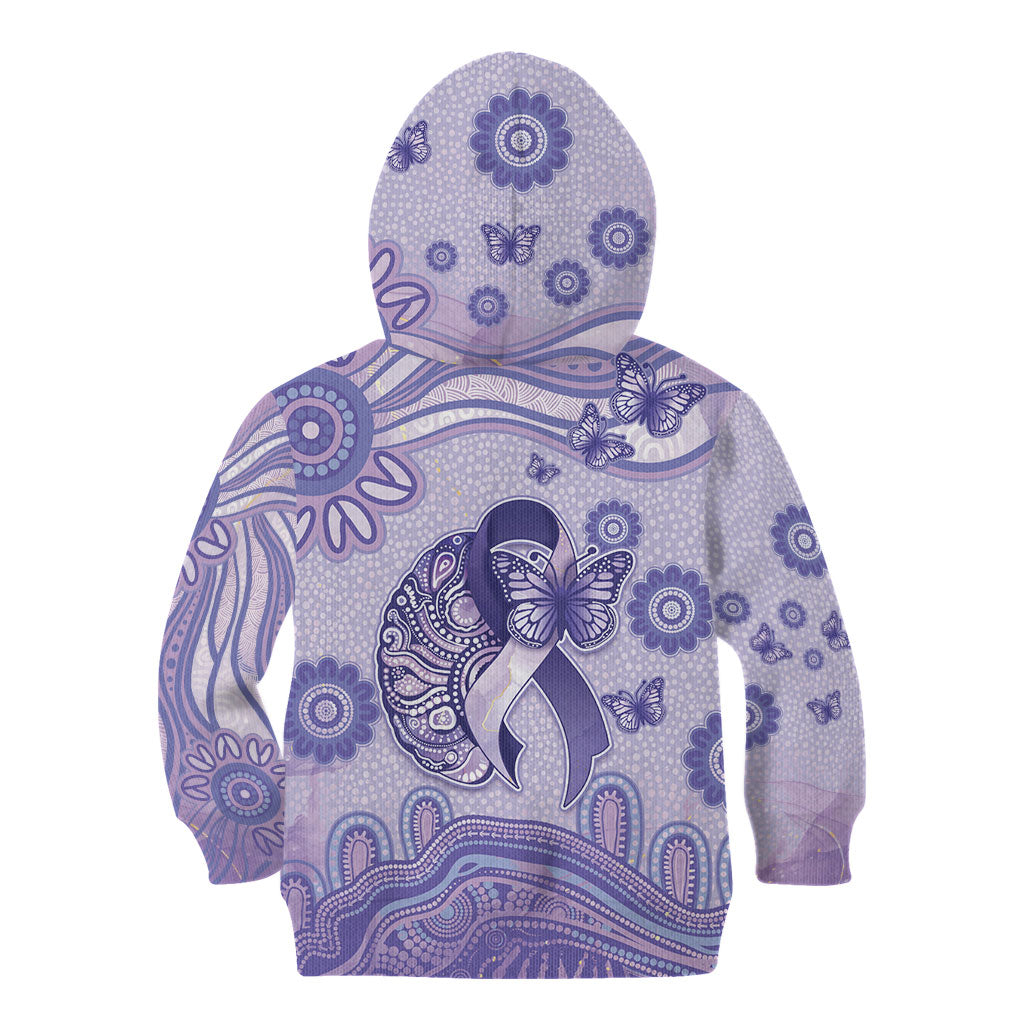 Personalised Epilepsy Support Kid Hoodie Purple Ribbon Butterfly And Brain Aboriginal Art