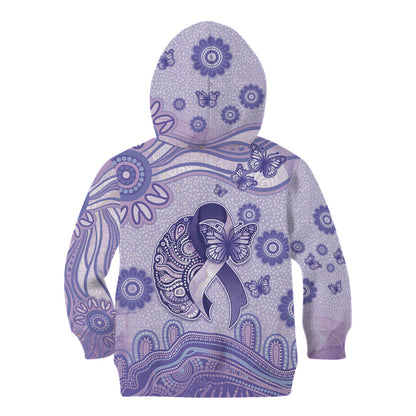 Personalised Epilepsy Support Kid Hoodie Purple Ribbon Butterfly And Brain Aboriginal Art