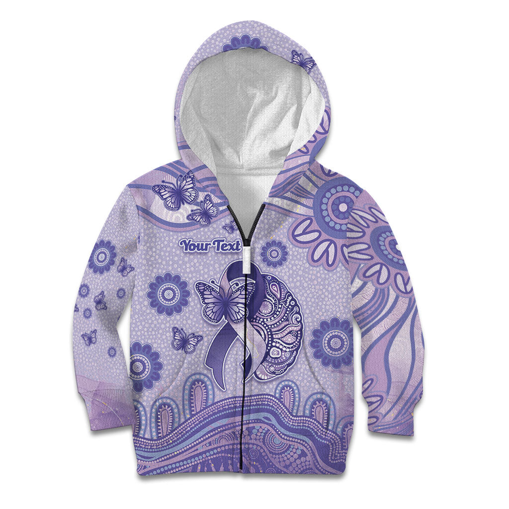 Personalised Epilepsy Support Kid Hoodie Purple Ribbon Butterfly And Brain Aboriginal Art