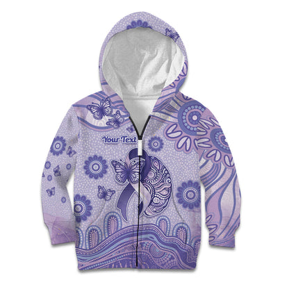 Personalised Epilepsy Support Kid Hoodie Purple Ribbon Butterfly And Brain Aboriginal Art