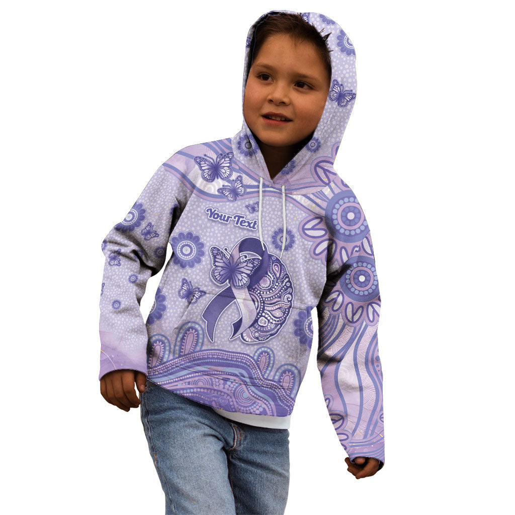 Personalised Epilepsy Support Kid Hoodie Purple Ribbon Butterfly And Brain Aboriginal Art