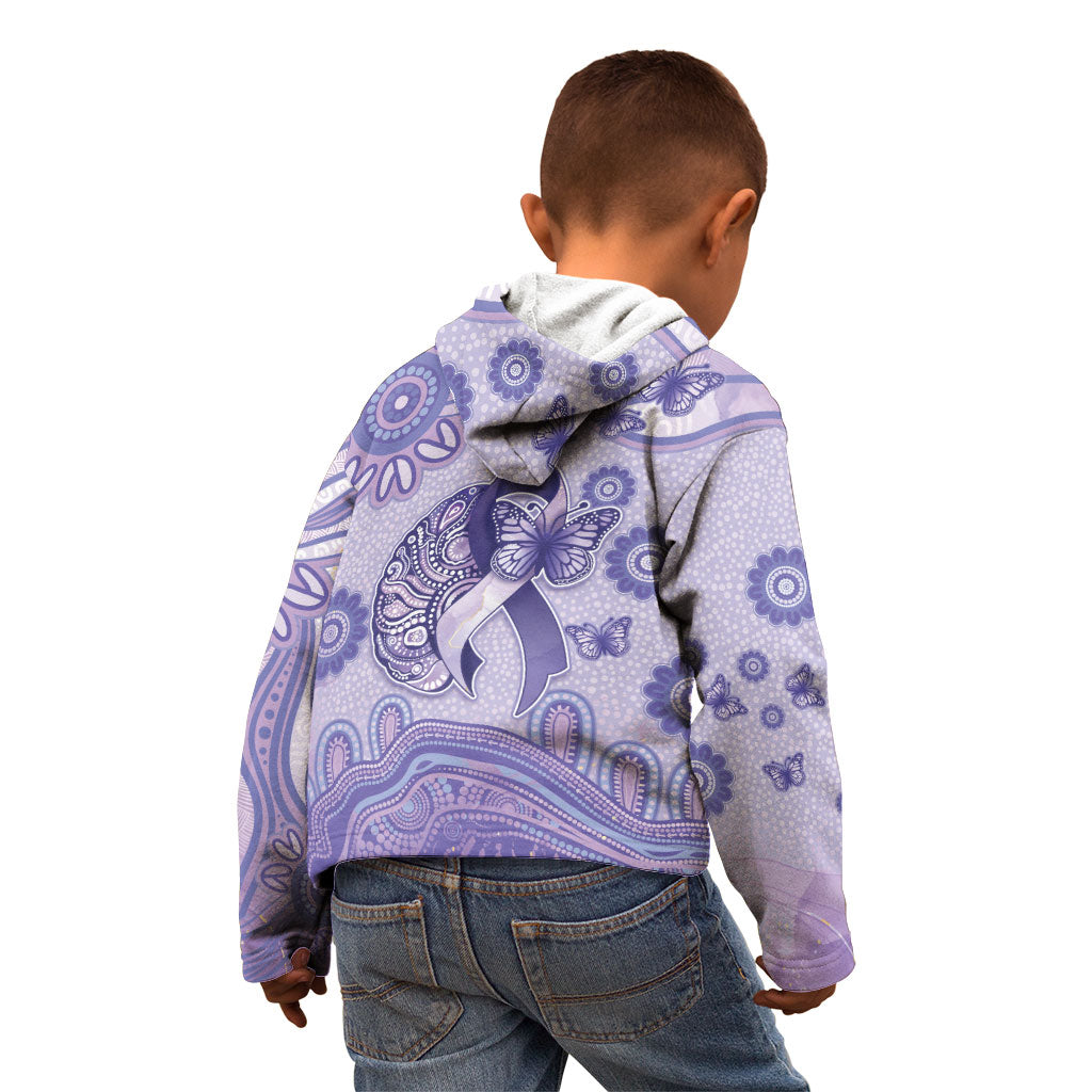 Personalised Epilepsy Support Kid Hoodie Purple Ribbon Butterfly And Brain Aboriginal Art