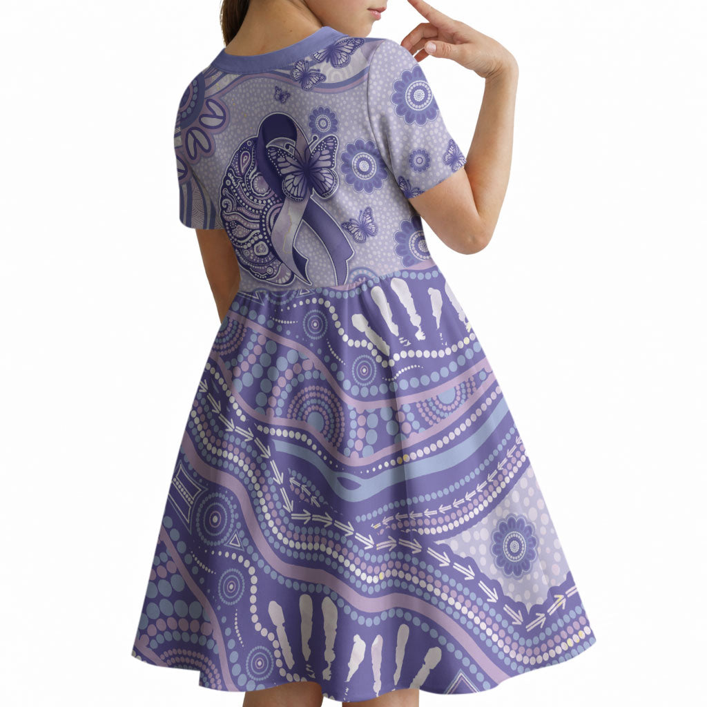 Personalised Epilepsy Support Kid Short Sleeve Dress Purple Ribbon Butterfly And Brain Aboriginal Art