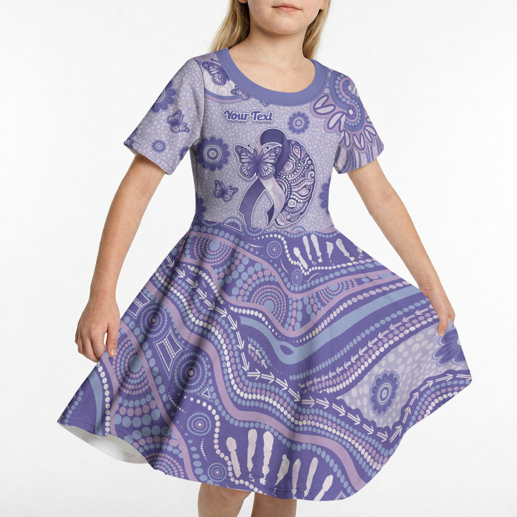 Personalised Epilepsy Support Kid Short Sleeve Dress Purple Ribbon Butterfly And Brain Aboriginal Art