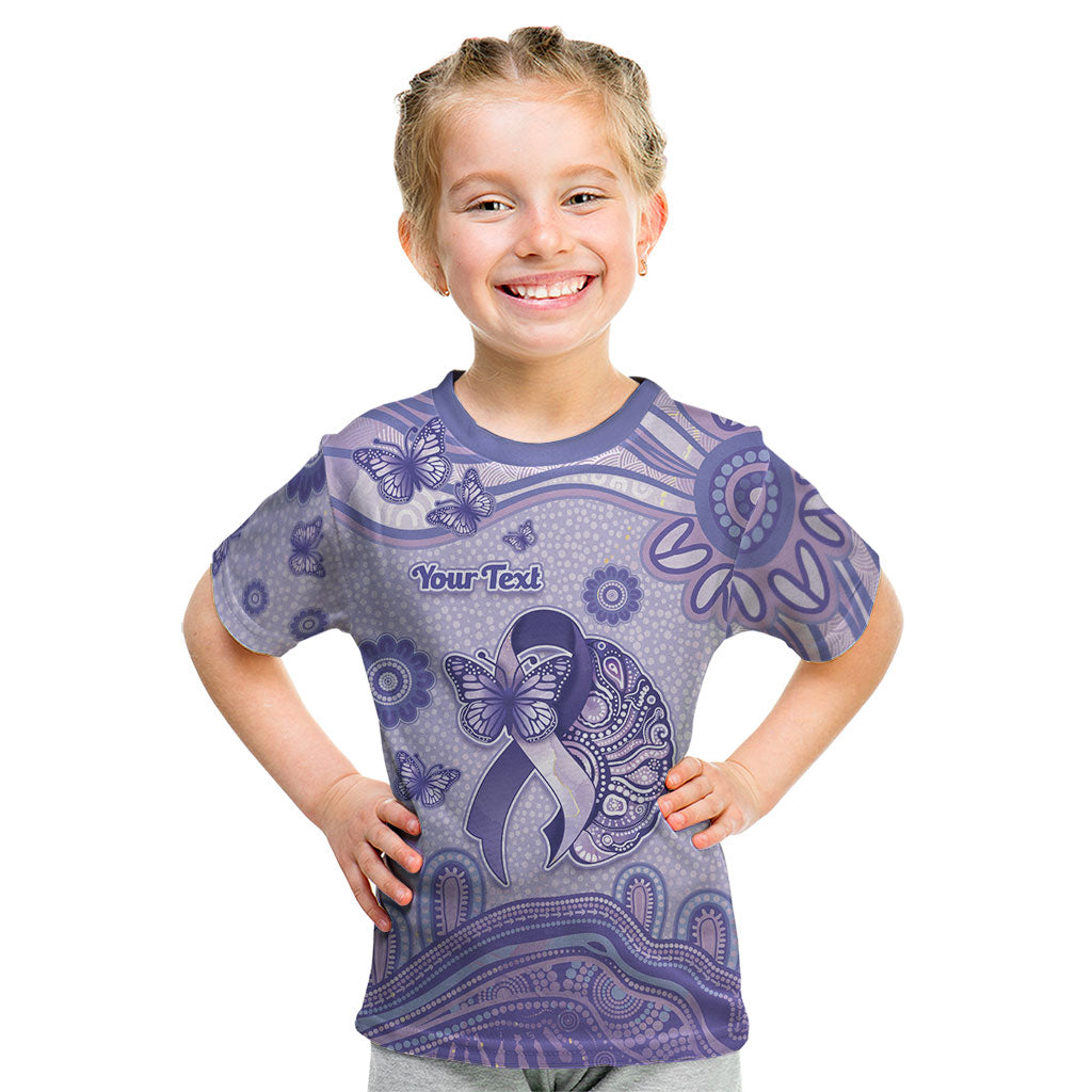 Personalised Epilepsy Support Kid T Shirt Purple Ribbon Butterfly And Brain Aboriginal Art
