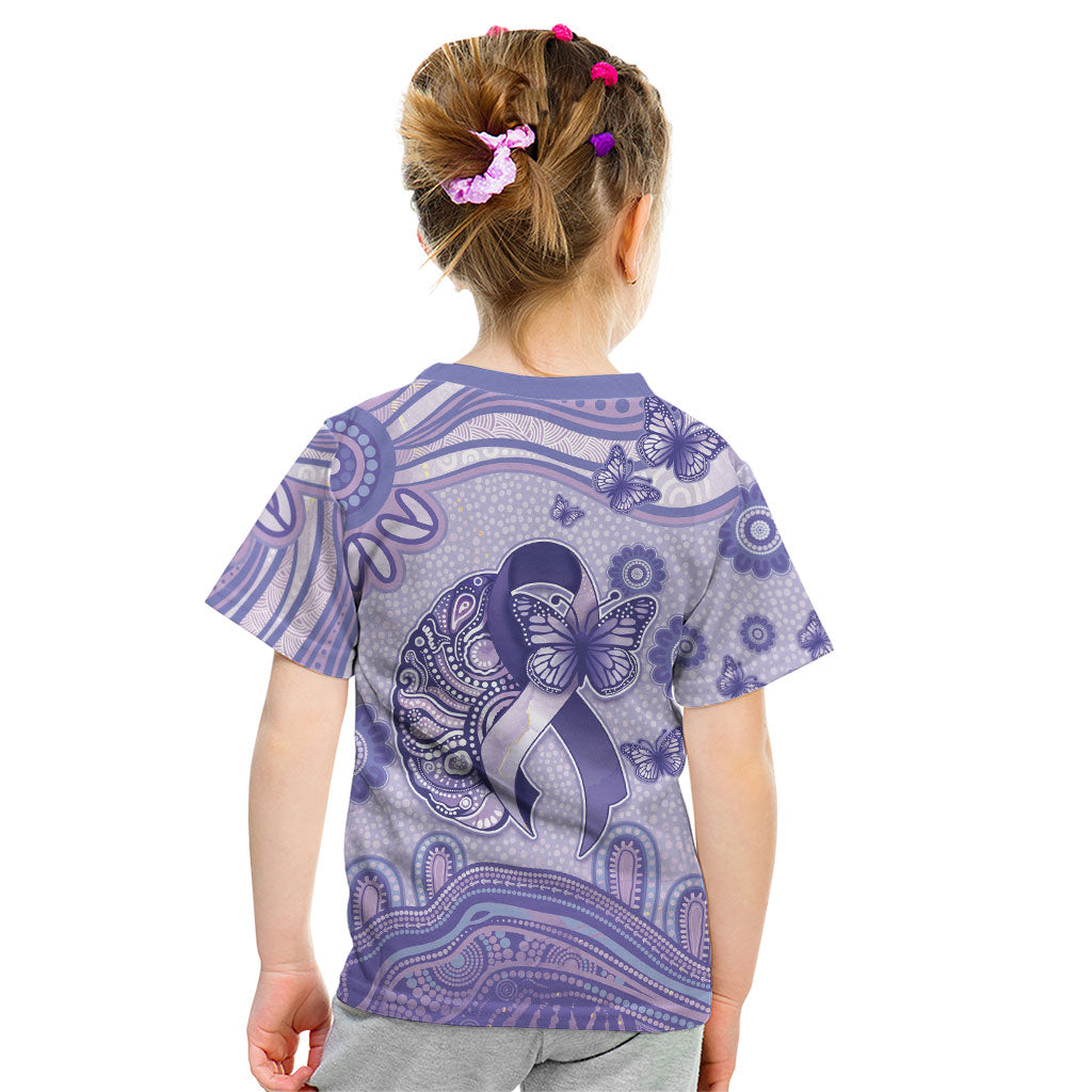 Personalised Epilepsy Support Kid T Shirt Purple Ribbon Butterfly And Brain Aboriginal Art