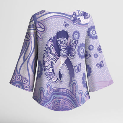 Personalised Epilepsy Support Kimono Sleeve Blouse Purple Ribbon Butterfly And Brain Aboriginal Art