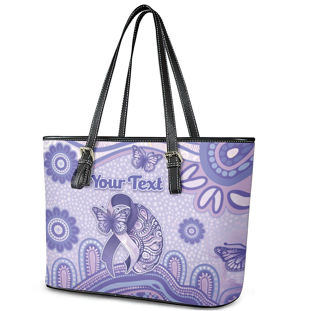Personalised Epilepsy Support Leather Tote Bag Purple Ribbon Butterfly And Brain Aboriginal Art