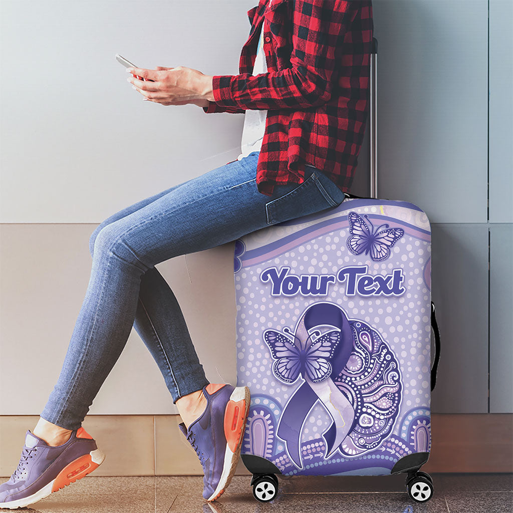 Personalised Epilepsy Support Luggage Cover Purple Ribbon Butterfly And Brain Aboriginal Art