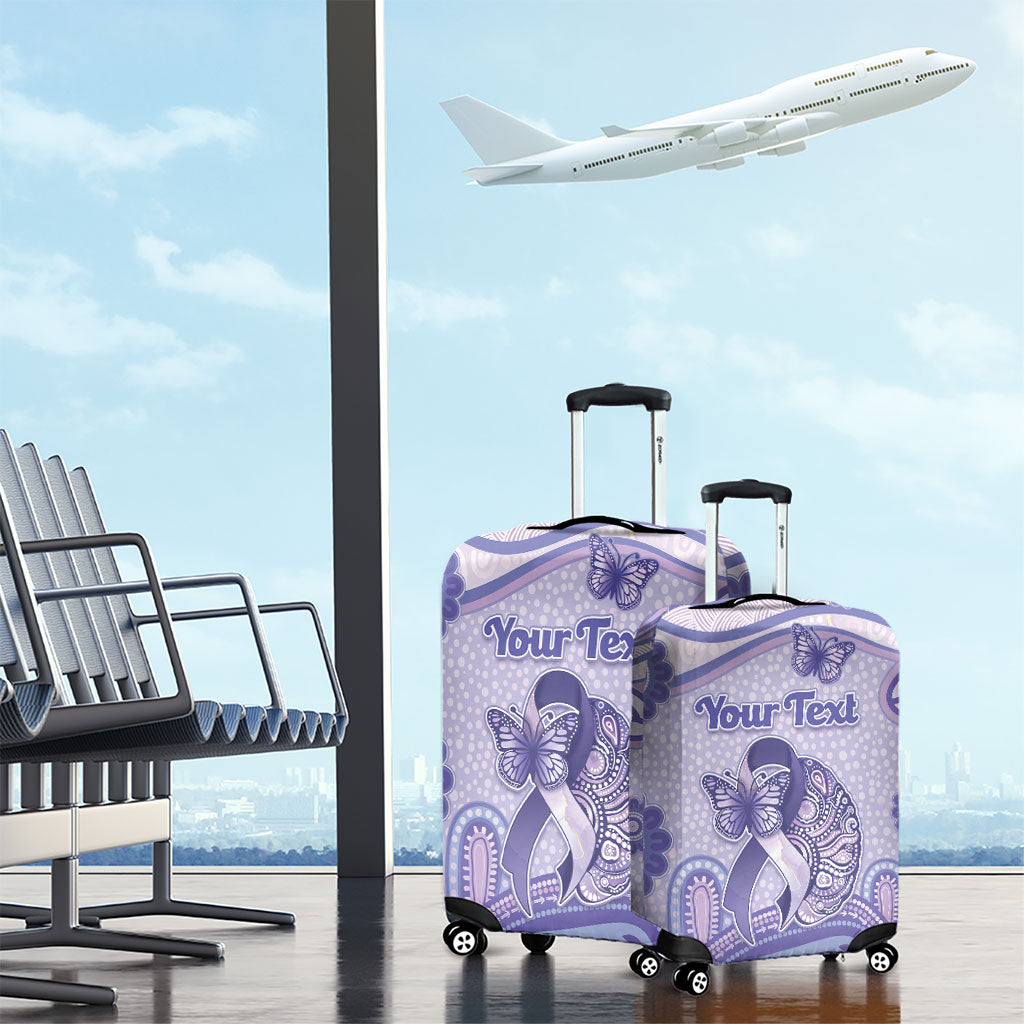 Personalised Epilepsy Support Luggage Cover Purple Ribbon Butterfly And Brain Aboriginal Art