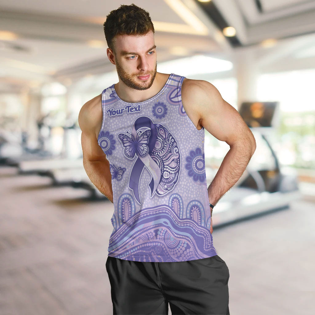 Personalised Epilepsy Support Men Tank Top Purple Ribbon Butterfly And Brain Aboriginal Art
