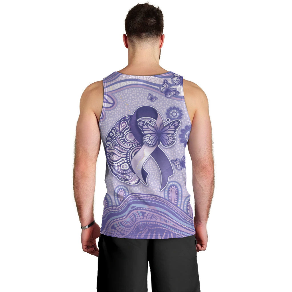 Personalised Epilepsy Support Men Tank Top Purple Ribbon Butterfly And Brain Aboriginal Art