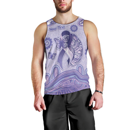 Personalised Epilepsy Support Men Tank Top Purple Ribbon Butterfly And Brain Aboriginal Art