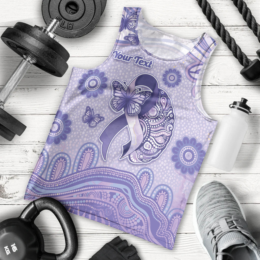 Personalised Epilepsy Support Men Tank Top Purple Ribbon Butterfly And Brain Aboriginal Art