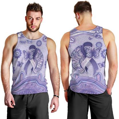 Personalised Epilepsy Support Men Tank Top Purple Ribbon Butterfly And Brain Aboriginal Art