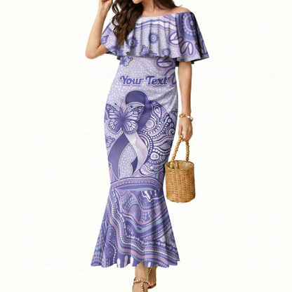 Personalised Epilepsy Support Mermaid Dress Purple Ribbon Butterfly And Brain Aboriginal Art