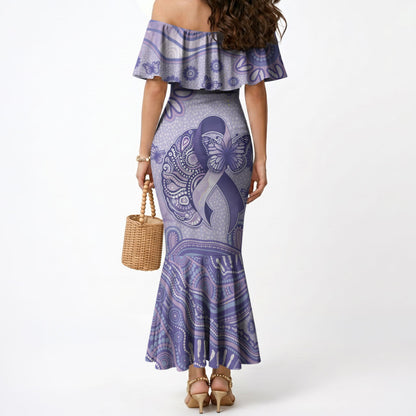 Personalised Epilepsy Support Mermaid Dress Purple Ribbon Butterfly And Brain Aboriginal Art