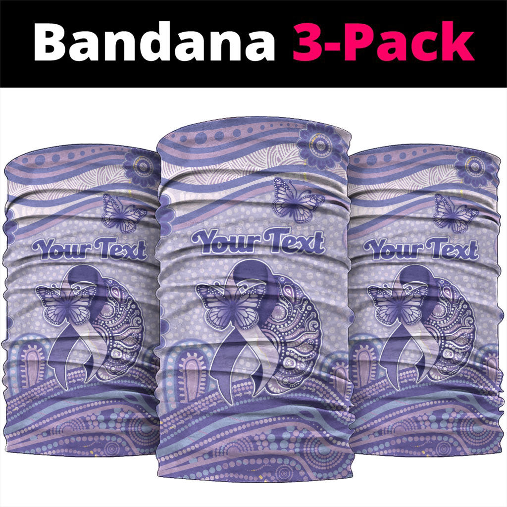 Personalised Epilepsy Support Neck Gaiter Purple Ribbon Butterfly And Brain Aboriginal Art
