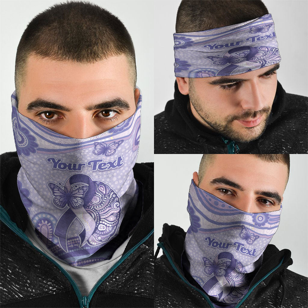 Personalised Epilepsy Support Neck Gaiter Purple Ribbon Butterfly And Brain Aboriginal Art