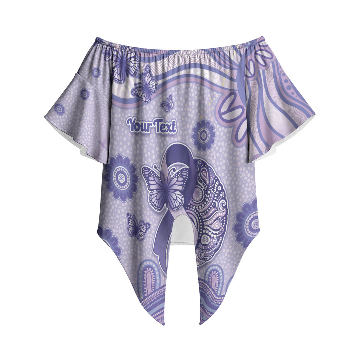 Personalised Epilepsy Support Off Shoulder Wrap Waist Top Purple Ribbon Butterfly And Brain Aboriginal Art