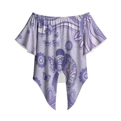 Personalised Epilepsy Support Off Shoulder Wrap Waist Top Purple Ribbon Butterfly And Brain Aboriginal Art