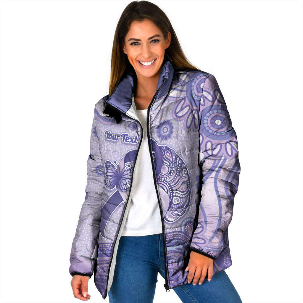 Personalised Epilepsy Support Padded Jacket Purple Ribbon Butterfly And Brain Aboriginal Art