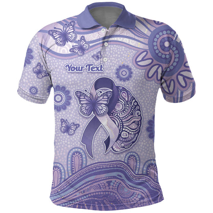 Personalised Epilepsy Support Polo Shirt Purple Ribbon Butterfly And Brain Aboriginal Art