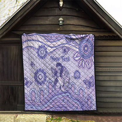 Personalised Epilepsy Support Quilt Purple Ribbon Butterfly And Brain Aboriginal Art