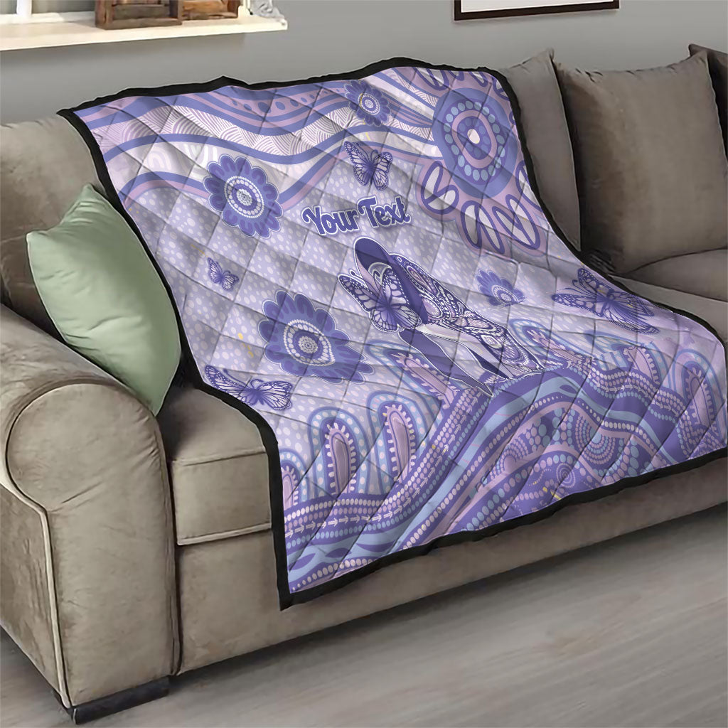 Personalised Epilepsy Support Quilt Purple Ribbon Butterfly And Brain Aboriginal Art
