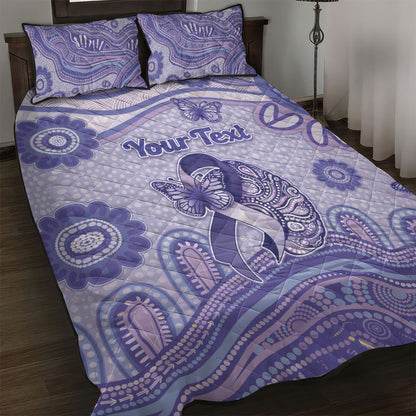 Personalised Epilepsy Support Quilt Bed Set Purple Ribbon Butterfly And Brain Aboriginal Art