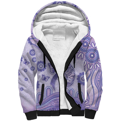 Personalised Epilepsy Support Sherpa Hoodie Purple Ribbon Butterfly And Brain Aboriginal Art