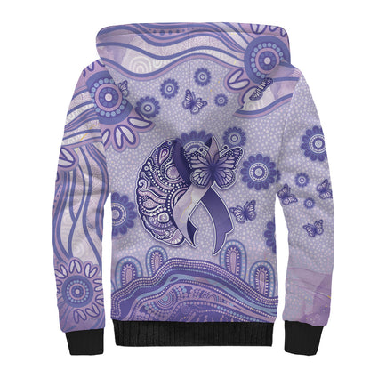 Personalised Epilepsy Support Sherpa Hoodie Purple Ribbon Butterfly And Brain Aboriginal Art