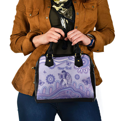 Personalised Epilepsy Support Shoulder Handbag Purple Ribbon Butterfly And Brain Aboriginal Art